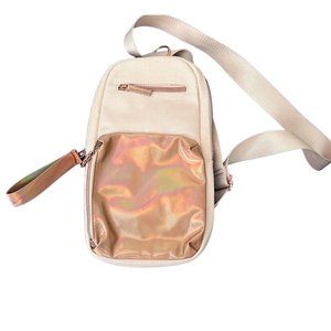 Pink Woven Holographic Mini Crossbody Backpack Bag